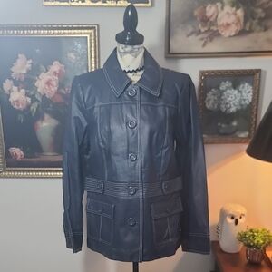 Bradley Bayou Beautiful Navy Nautical Style 100% Learher Jacket